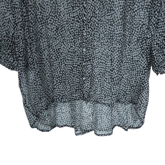 Joie Womens Top Small Black White Printed 3/4 Sleeve Button Front V Neck Blouse - Picture 7 of 13